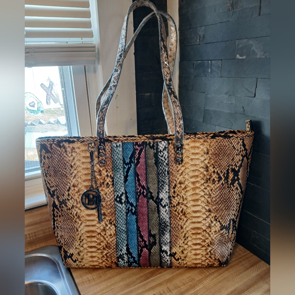 Badgley Mischka Large Snakeskin Multi Color Vegan Tote